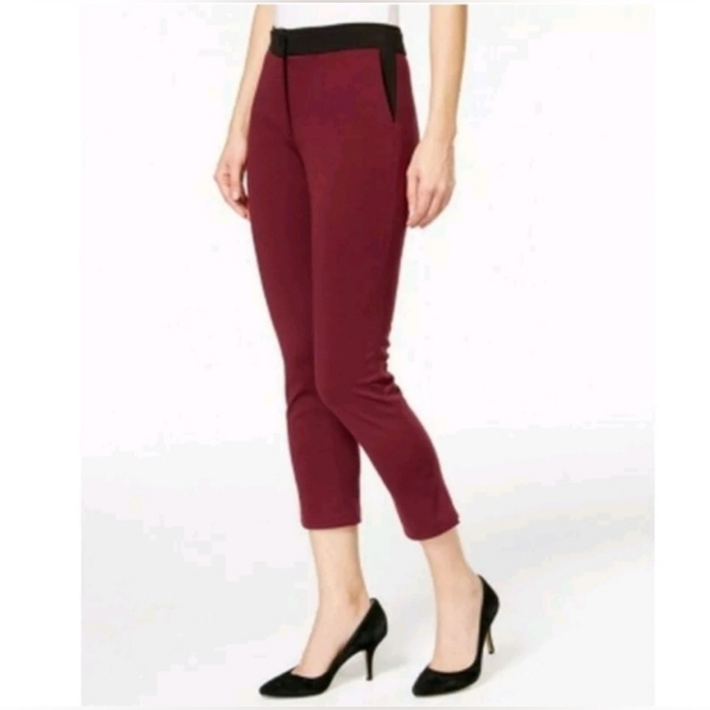 Catherine Malandrino Stretch Cropped Split Ankle Pants 6 Maroon/Burgundy/Wine